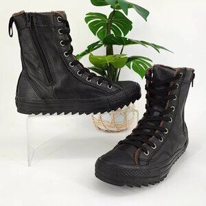 Converse Youth's CT Hi Hillcrest Black Leather Zip Boots Size 4US